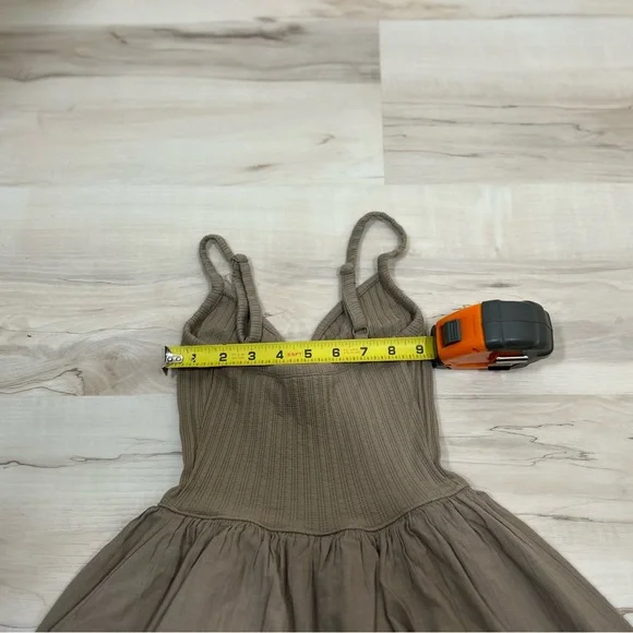 Aerie Brown Babydoll Dress XS Ribbed Top Tiered Skirt Lace Trim Boho Cami - Picture 4 of 12